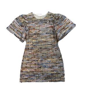 Anthropologie Delfi Collective Tweed Dress L Chic Artsy Feathers Casual Business
